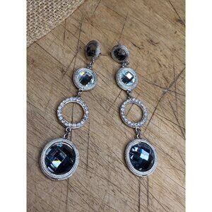 Silver Crystal Drop Statement Earrings With Rhinestone Accents In Gift Box